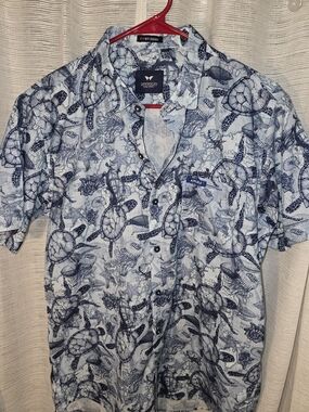 Men's Blue Sea Turtle Print Short-Sleeve Shirt